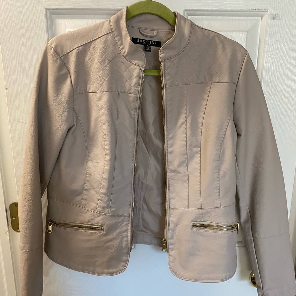 Baccini Women's Light Taupe Faux Leather Zip Jacket